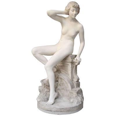 20th century plaster nude woman statue by F. Brou 