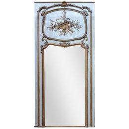 19th century Louis XV gilded wood mirror trumeau