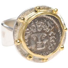 Medusa Coin Ring18kt Gold Setting, Size 8.5