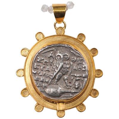 Ancient Greek Owl & Athena Coin Pendant