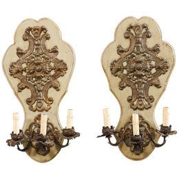 French Pair Antique 3-Light Wall Sconces