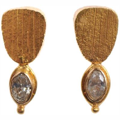 Beautiful Artisan Gold & Diamond Earrings