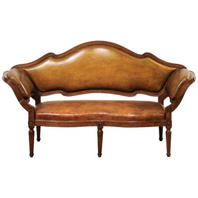 Venetian 19th C. Leather & Wood Sofa, Italy
