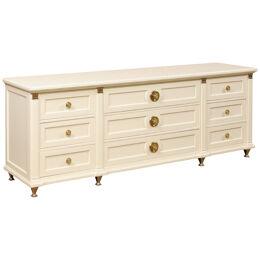 Vintage 7 Ft Chest of Drawers, Ivory & Gold