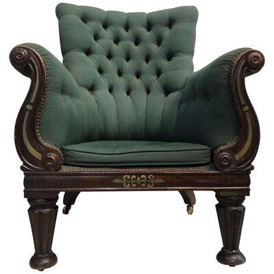 19th Century Regency Period Brass Inlaid Faux Rosewood Library Chair 