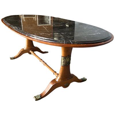 Art Deco Period Walnut and Marble Table with Bronze Appliqués