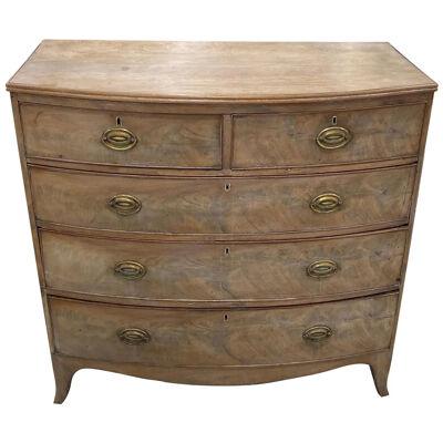 19th Century Bleached English Mahogany Bowfront Chest of Drawers