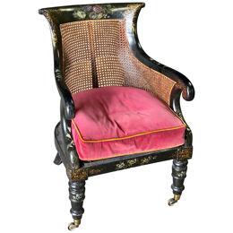 19th Century English Paint Decorated Caned Library Chair
