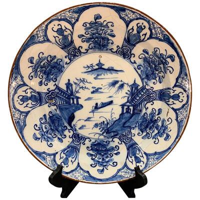 18th Century Hand Painted Dutch Delft Chinoiserie Pattern Platter