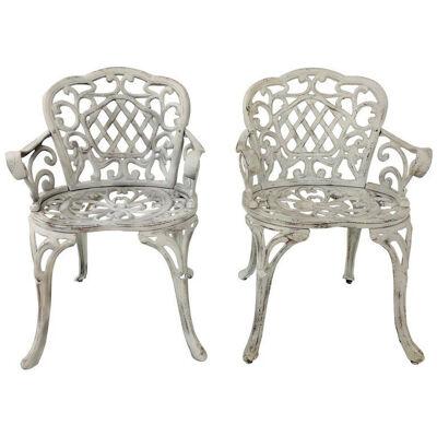Early Cast Iron Garden Chairs Pair