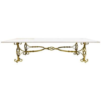 1950s French Wrought Iron Gold Coffee Table with Quartz Top