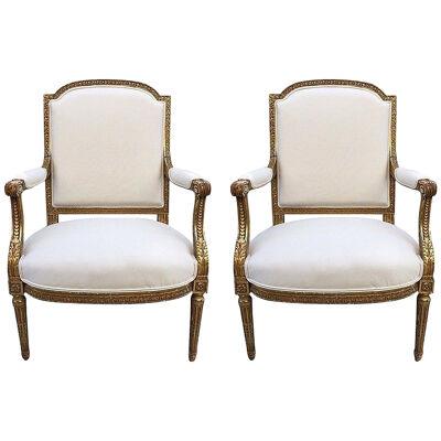 French Louis XVI Style 19th Century Giltwood Carved Chairs