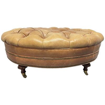 English Style Tufted Leather Oval Shaped Bench