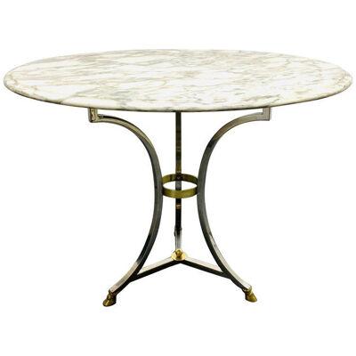 Chrome and Brass Marble-Top Table Style of Maison Jansen