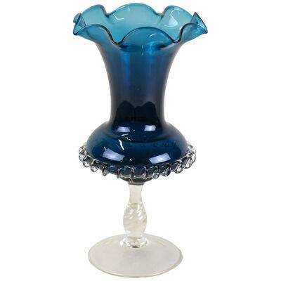 Mid Century Dark Blue Murano Glass Vase, Mouthblown, Italy circa 1960