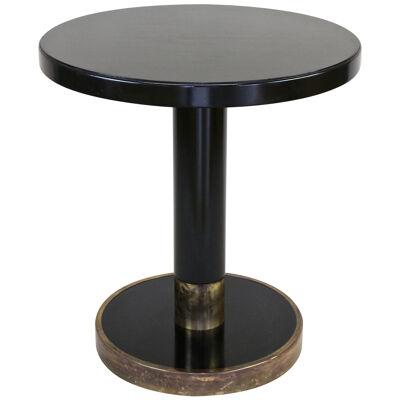 Round Black Coffee Table/ Side Table by THONET With Brass Base, Austria ca. 1980