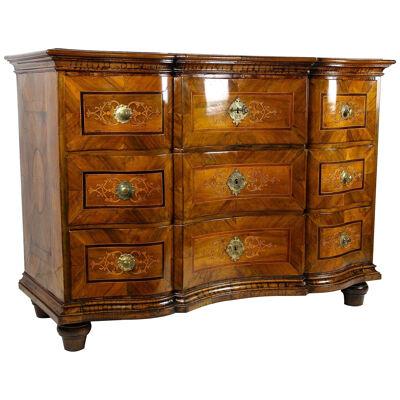 18th Century Nutwood Baroque Chest Of Drawers With Marquetry, Austria ca. 1770