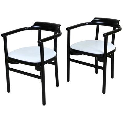 Pair Of Black Armchairs With White Leather Upholstery by Thonet, AT ca. 1980