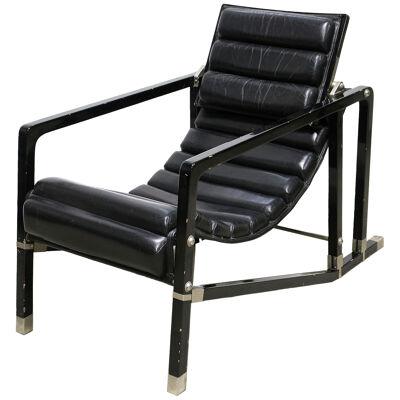 Transat Chair With Black Leather, Design Eileen Gray 1927, France ca. 1975