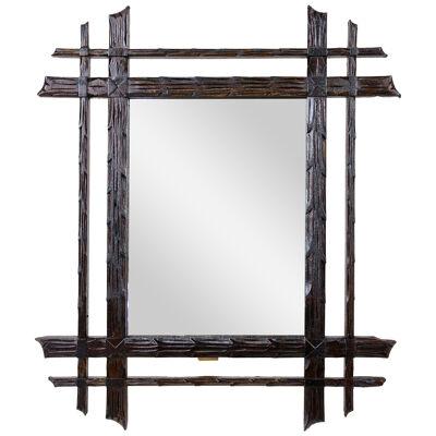 Black Forest Rustic Wall Mirror, Doubleframe Handcarved, Austria circa 1870