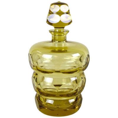 Amber-Colored Art Deco Glass Bottle With Lid, Bohemia circa 1930
