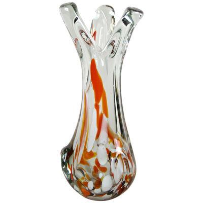 1970s Murano Clear Glass Vase With Color Spots, Italy circa 1970