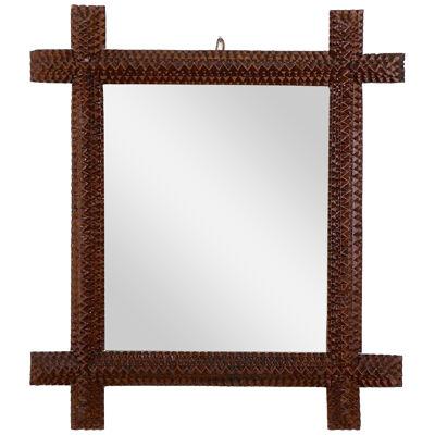 Rustic Tramp Art Wall Mirror With Chip Carvings, Austria circa 1880