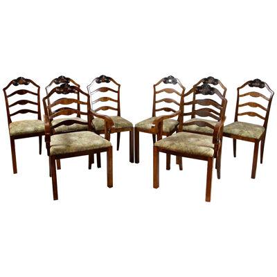 Set Of 8 Art Deco Dining Chairs, New Upholstery by Request , Austria ca. 1930