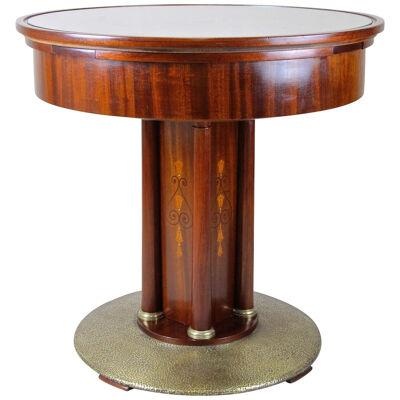 Art Nouveau Mahogany Gaming Table with Hammered Brass Base, Austria, circa 1910