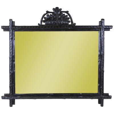 Black Forest Rustic Wall Mirror With Carved Oak Leaves, Austria circa 1870