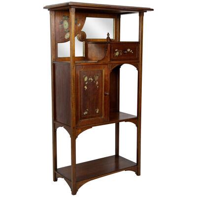 Art Nouveau Mahogany Display Cabinet/ Etagere With Painted Flowers, FR ca. 1900