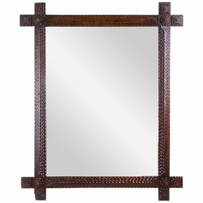Tramp Art Rustic Wall Mirror, 19th Century - Hand Carved Basswood, AT ca. 1880