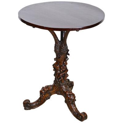Black Forest Rustic Side Table With Handcarved Vine Theme, Austria ca. 1880