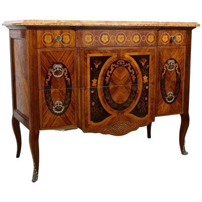19th Century Transitional Marquetry Chest Of Drawers, France circa 1890