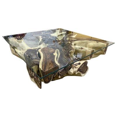 Organic Sonokeling Root Table with Safety Glass Table Top, Contemporary 2021