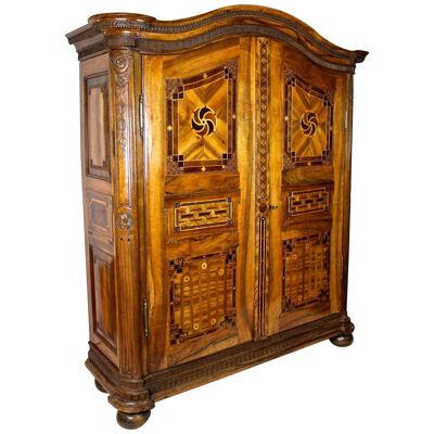 18th Century Nutwood Baroque Cabinet With Marquetry Works, Austria circa 1780