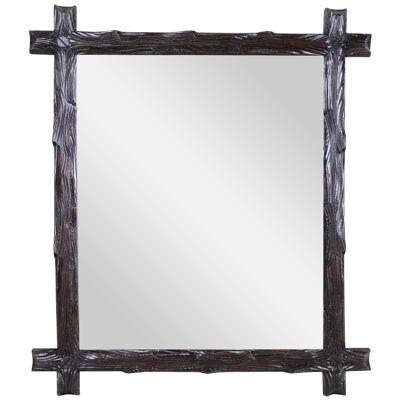 Black Forest Wall Mirror Rustic Style Hand Carved, Austria, circa 1880
