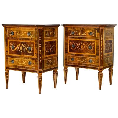 Pair Of 20th Century Italian Marquetry Pillar Commodes/ Side Tables, ca. 1930