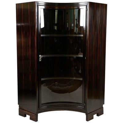 Art Deco Palisander Display Cabinet With Curved Glass Panel, France ca. 1930