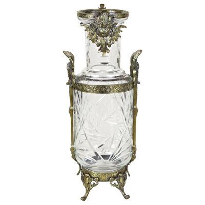 19th Century French Cut Glass Vase With Brass Mounting, France circa 1880/90