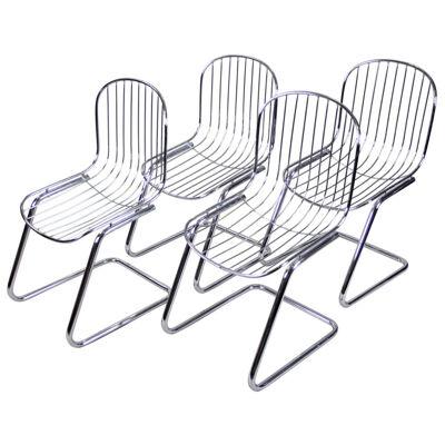 Midcentury Dining Chairs Set of Four by G. Rinaldi Chromed, Italy, circa 1970