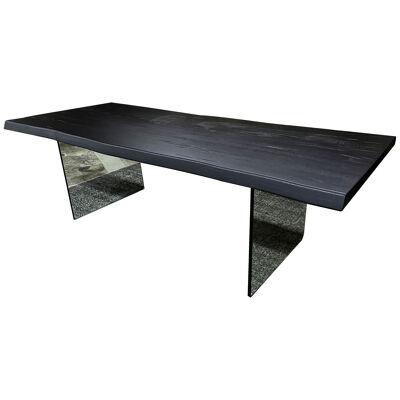 Contemporary Black Oakwood Live Edge Dining Table With Glass Feet, Austria 2022