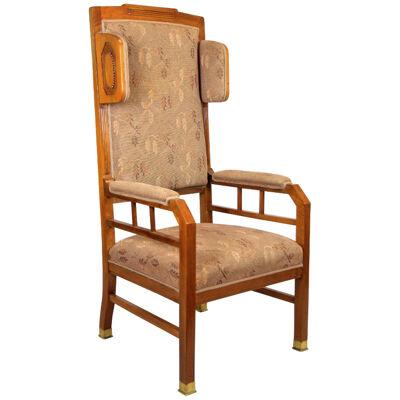 Art Nouveau Wing Chair Nut Wood with Original Upholstery, Austria, circa 1905