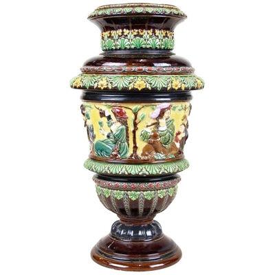 Art Nouveau Majolica Amphora Vase by Wilhelm Schiller, Bohemia, circa 1900