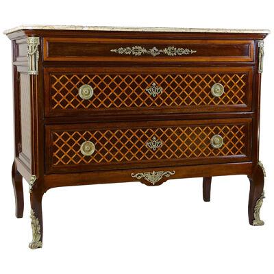 19th Century Mahogany Chest Of Drawers With Marquetry Works, France circa 1870