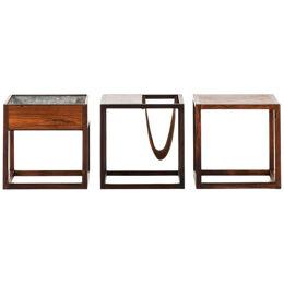 Set of 3 Side Tables in Rosewood, Suede and Zink by Kai Kristiansen, 1960s