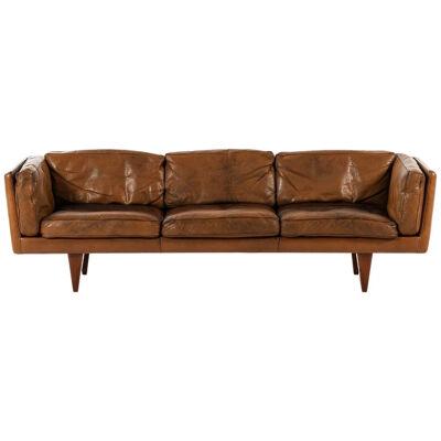 Sofa in Rosewood and Original Brown Leather by Illum Wikkelsø, 1960's