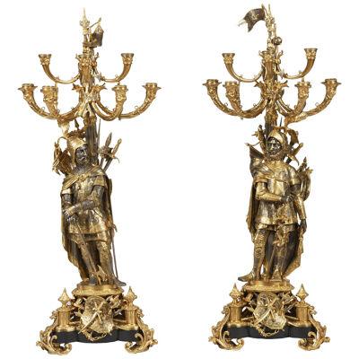 Pair of 19th century Napoleon III Silvered & Gilt Bronze Candelabra