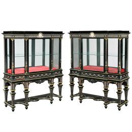 Pair of Inlaid Ebony Display Cabinets Attributed to Jackson & Graham