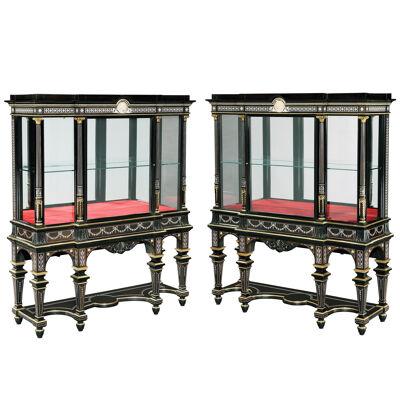 Pair of Inlaid Ebony Display Cabinets Attributed to Jackson & Graham